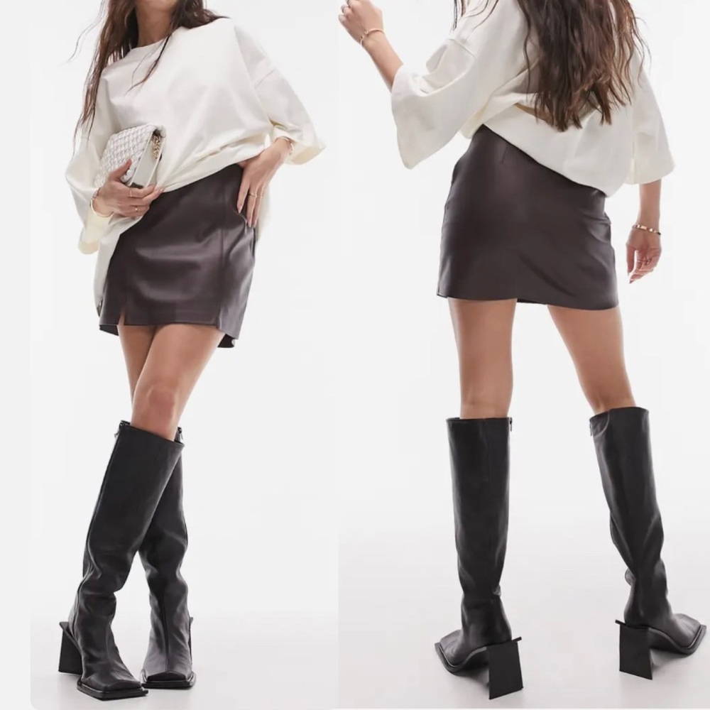 NWT Topshop Brown Leather Skirt